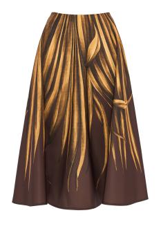 Palm-leaf faille midi skirt in brown
