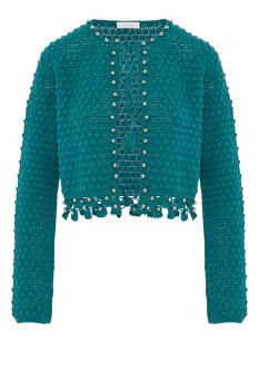 Hand-crocheted cotton cardigan in green