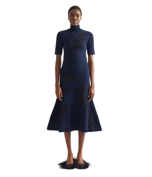 Jacquard-knit top in navy