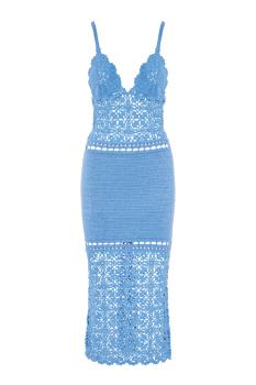 Tristyn metallic crochet midi dress in aqua