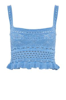 Damira metallic crochet top in aqua