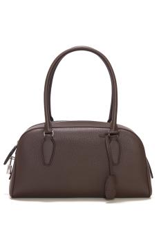 India small grained-leather top-handle bag in deep brown