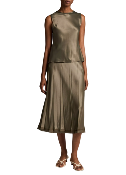 Viscose pleated maxi skirt in pine green