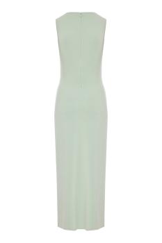 Hibiscus embroidered wool pencil dress in saltwater