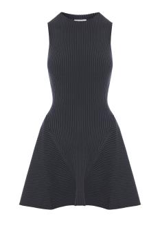 Ribbed wool-blend skater midi dress in gris blue