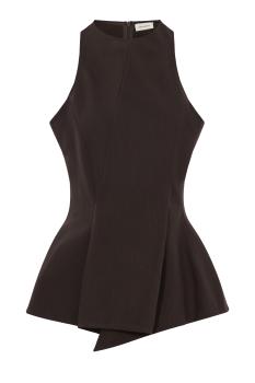 Asymmetric sleeveless wool top in dark brown