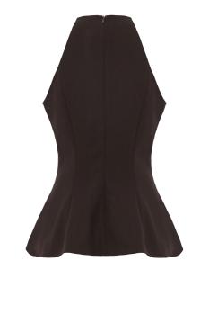 Asymmetric sleeveless wool top in dark brown