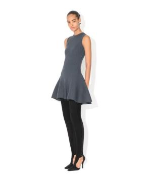 Ribbed wool-blend skater midi dress in gris blue