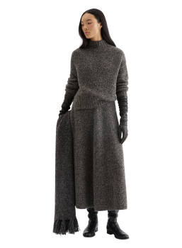 Cocoon bouclé cashmere and silk midi skirt in chocolate