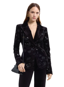 Embroidered velvet pants in black