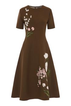 Jacquard cotton-blend midi dress in cigar