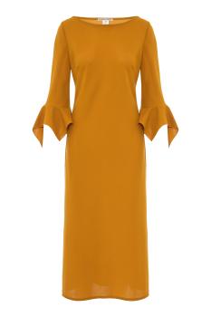 Illico fluted-cuff wool midi dress in safran