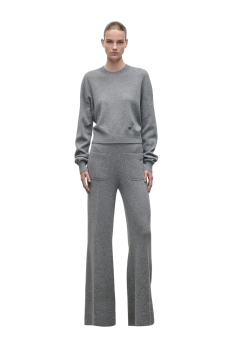 Alina knitted merino wool-blend pants in mid grey marl