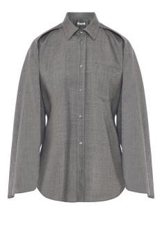 Anne virgin wool tailored scarf shirt in grey