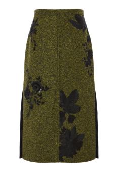 Embroidered wool-blend midi skirt in acid yellow