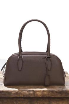 India small grained-leather top-handle bag in deep brown