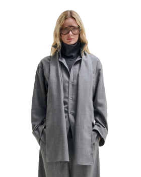 Anne virgin wool tailored scarf shirt in grey